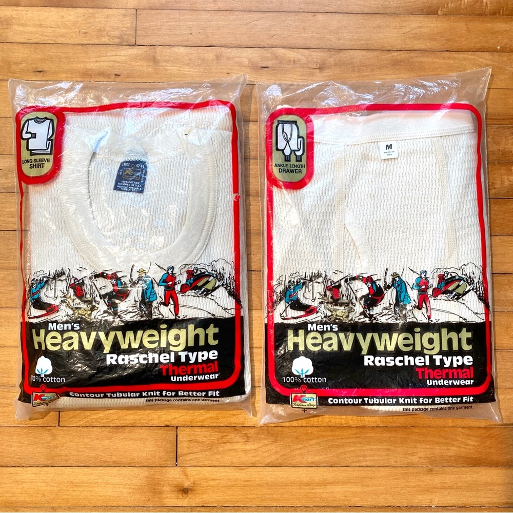 Vintage Men's Heavyweight Thermal Underwear Kmart Shirt L Pants M NWT Raschel